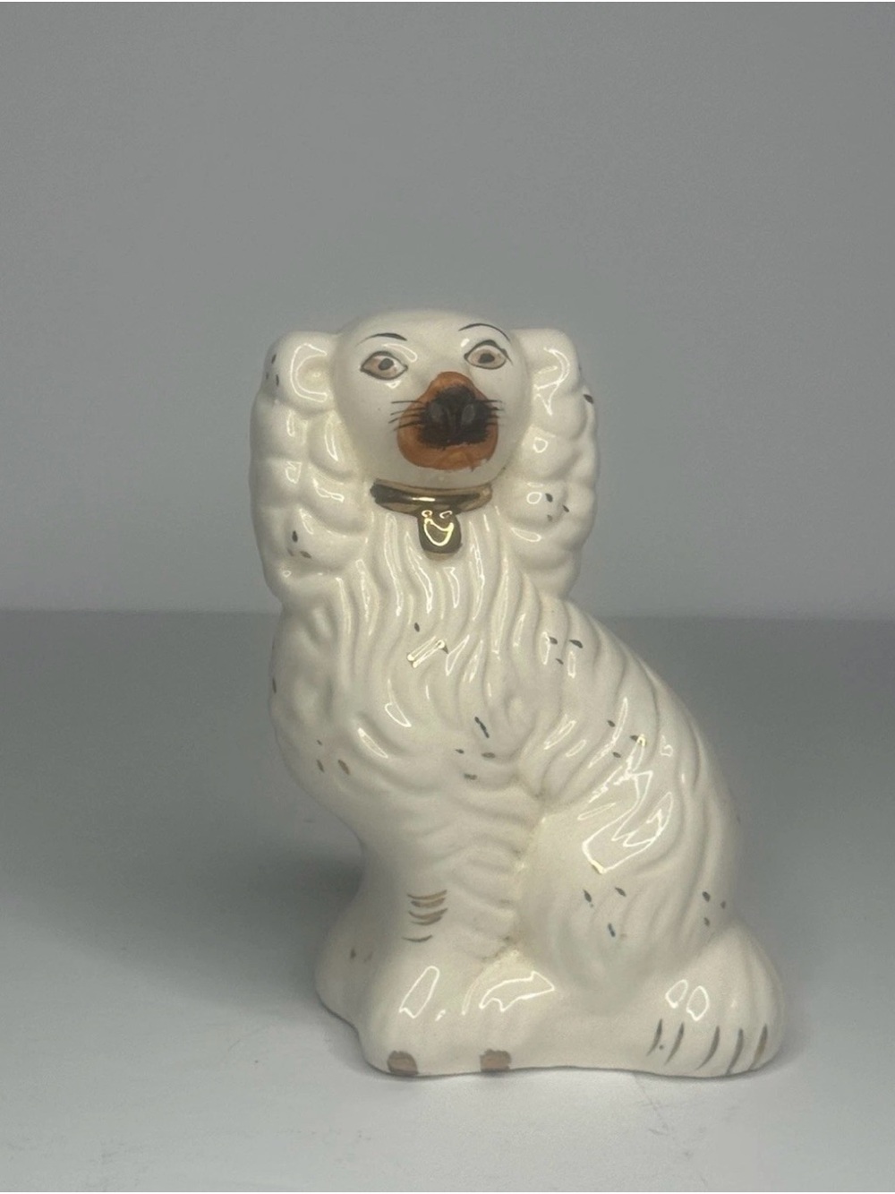 Antique Staffordshire Spaniel Mantle Dog White Gold Collar Victorian Single